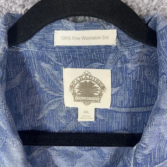 Paradise Collection Shirt Men XXL Classic Fit Hawaiian Palm Trees Rayon Blue - Picture 2 of 6